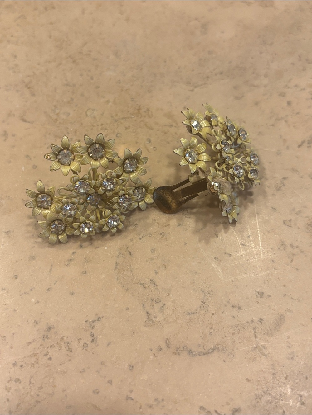 Floral Cluster Coro Clip-On Earrings in Pale cream/white with Crystal Centers